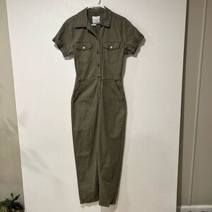 Celebrity Pink Olive Green Utility Jumpsuit Short Sleeve Button Front Size M